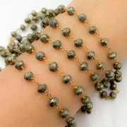 Pyrite Rondel Faceted Gold Plated 925 Sterling Silver Wire Chain